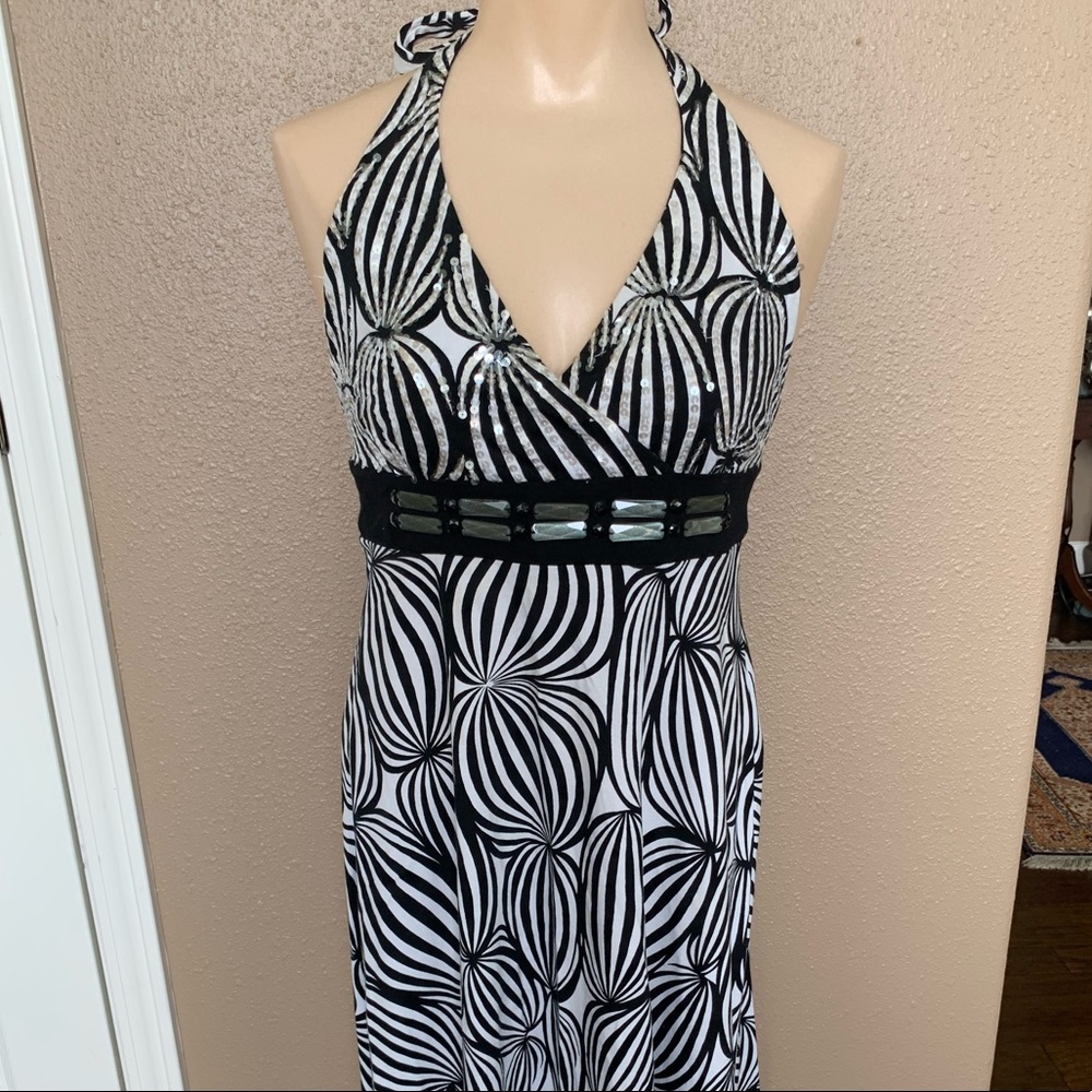 JOYOUS & FREE Black & White Halter Dress MED
